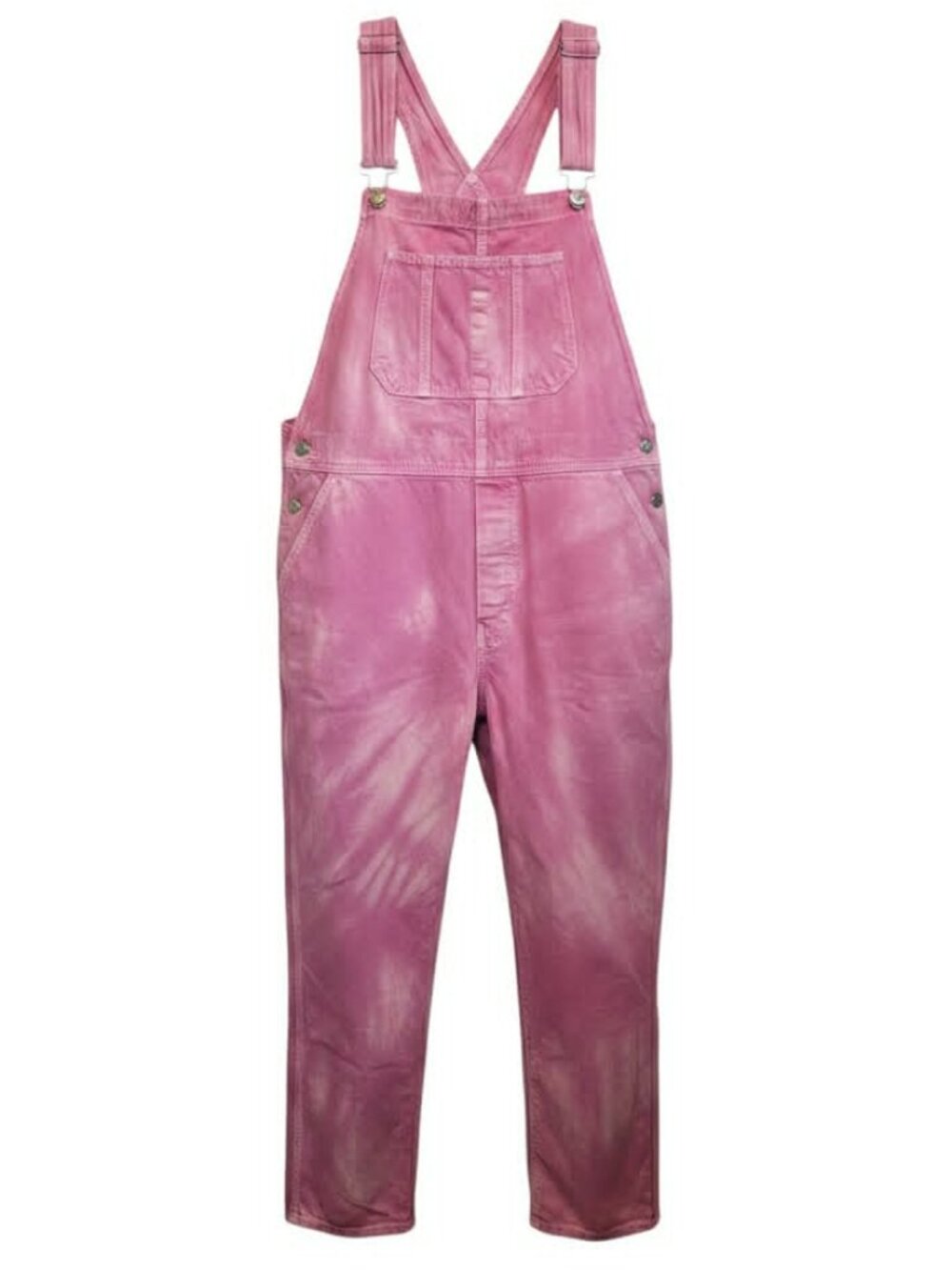 Free People We the Free Ziggy Electric Pink Tie-Dye Denim Overalls Size L